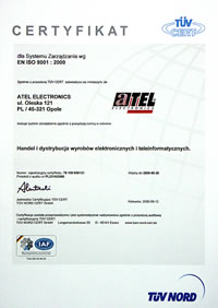 Certyfikat zgodności z normą DIN EN ISO 9001:2000