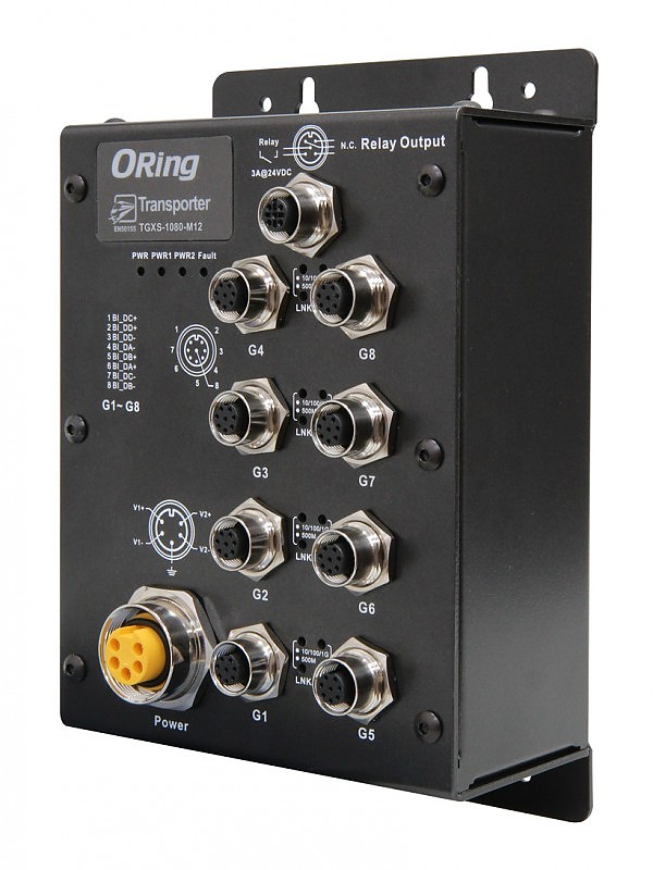 ORing TGXS-1080-M12, Switch niezarzdzalny, przemysowy, 8x 10/100/500/1000 M12