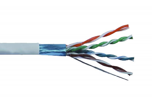 Kabel FTP (F/UTP), skrtka, kat5E, drut, wewntrzny, szary, 4x2x24 AWG, 305m