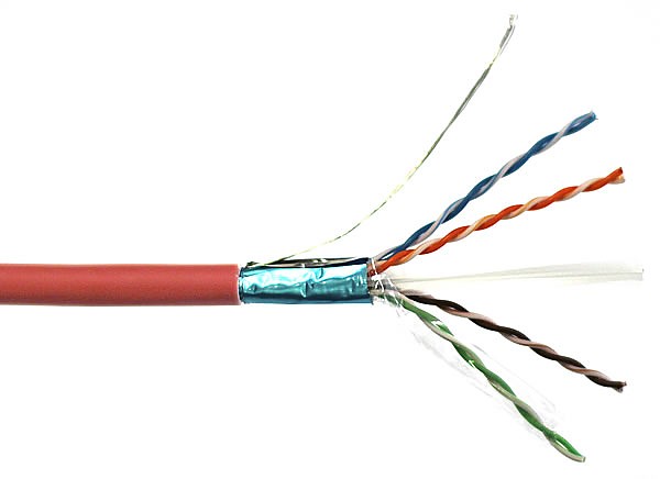 Kabel skrtka FTP (F/UTP), kat6, wewntrzny, czerwony, LSOH/LSZH, 4x2x26 AWG, 305m, linka