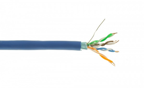 Kabel FTP (F/UTP), skrtka, kat5E, drut, wewntrzny, niebieski, LSOH, 4x2x24 AWG, 305m