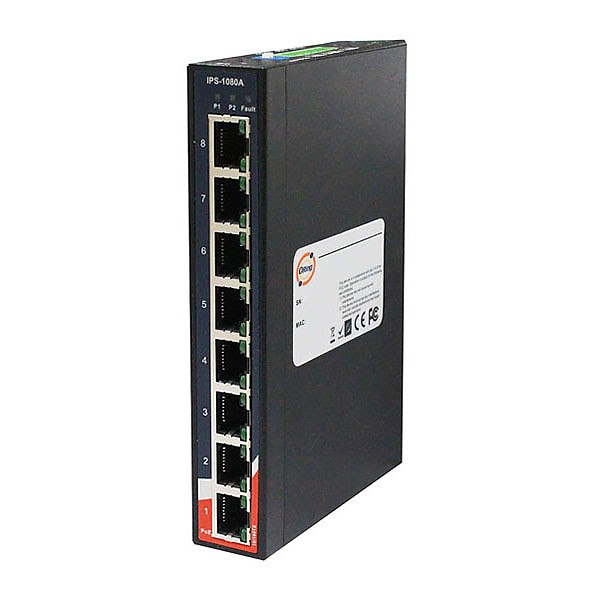 IPS-1080A, Industrial 8-port slim unmanaged PoE Ethernet switch, DIN, 8x 10/100 RJ-45 PoE, slim housing