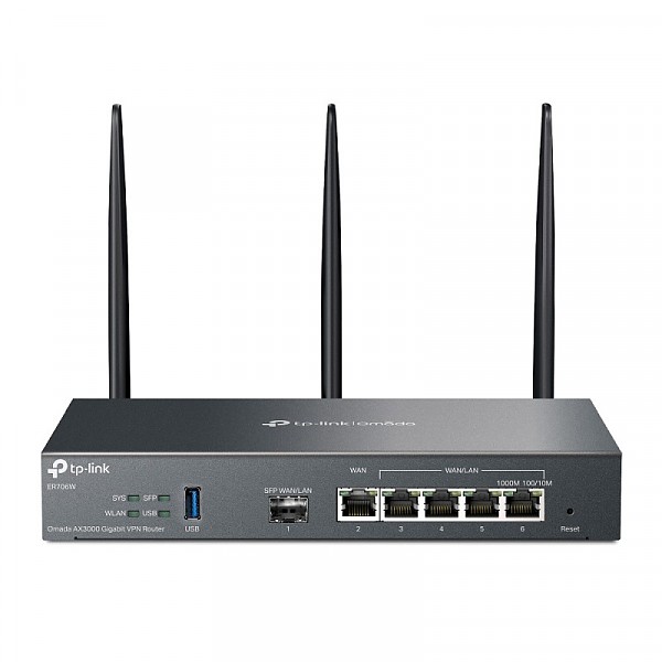 Bezprzewodowy gigabitowy router VPN Omada, standard AX, 3000Mbps, 5x 10/100/1000 RJ-45, 1x slot SFP, desktop (TP-Link ER706W) 