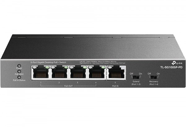 TP-Link TL-SG1005P-PD, Switch niezarzdzalny, 5x 10/100/1000 RJ-45, PoE++IN