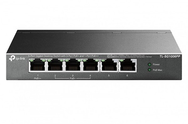 Unmanaged switch, 6x 10/100/1000 RJ-45, PoE++ (TP-Link TL-SG1006PP) 