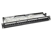 Patch panel 24-portowy, UTP, kat. 6, 1U, 19", beznarzędziowy, uchwyty na kabel