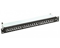Patch panel 24-portowy, STP, kat. 6A, 1U, 19", złącza typu Krone, uchwyty na kabel