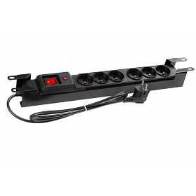 Listwa zasilająca rack 19", 6 gniazd, z bezpiecznikiem, 1,5m