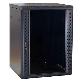 Szafa rack 15U, wisząca, 19", 600mm gł., drzwi szklane, czarna