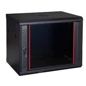 Szafa rack 9U, wisząca, 19", 440mm gł., drzwi szklane, czarna