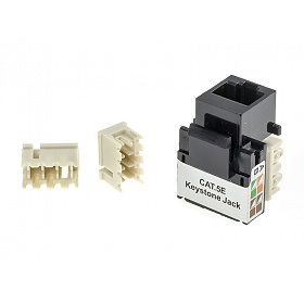 Gniazdo keystone, 8p8c (RJ-45), nieekranowane, kat. 5e, IDC zaciskane z góry, czarne