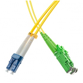 Patchcord światłowodowy jednomodowy E2000/APC-LC/UPC, 9/125, dupleks, włókno G652D, 1m