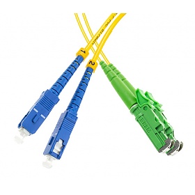 Patchcord światłowodowy jednomodowy E2000/APC-SC/UPC, 9/125, dupleks, włókno G652D, 1m