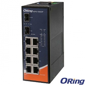 ORing IGPS-1082GP-24V, Switch przemysłowy niezarządzalny, 8x 10/1000 RJ-45 PoE + 2x 1000 SFP, obudowa slim