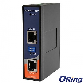 ORing INJ-101GT++-60W, Injector przemysłowy Gigabit, 1x10/1000 RJ-45 PoE + 1x10/1000 RJ-45