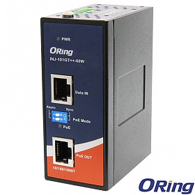 ORing INJ-101GT++-60W-24V, Injector przemysłowy Gigabit, 1x10/1000 RJ-45 PoE + 1x10/1000 RJ-45