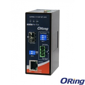 ORing IGPMC-111GP-BT-24V, Konwerter 1x 10/1000TX (RJ-45 z PoE) + 1x 1000FX (SFP) LFP