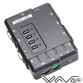 Przełącznik KVM, 4 do 1, PS/2, audio, Wave KVM