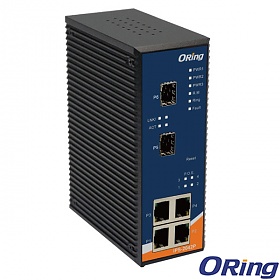 IPS-2042P, Switch przemysłowy inteligentny, DIN, 4x 10/100 RJ-45 PoE + 2x 100 SFP, O-Ring <10ms 