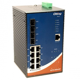 IGPS-9084GP, Switch przemysowy zarzdzalny, DIN, 8x 10/1000 RJ-45 PoE + 4 sloty SFP / RJ-45, O/Open-Ring <30ms 