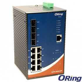 IGPS-9084GP, Switch przemysowy zarzdzalny, DIN, 8x 10/1000 RJ-45 PoE + 4 sloty SFP / RJ-45, O/Open-Ring <30ms 