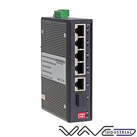 Switch przemysłowy niezarządzalny 4x 100/1G RJ-45 PoE, 1x 100/1G RJ-45, 1x 1G SFP (Wave Industrial WO-IS-M1GF5GT-4POE)