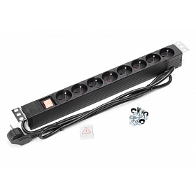 Listwa zasilająca rack 19", 8 gniazd, z wyłącznikiem