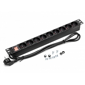Listwa zasilająca rack 19", 9 gniazd, z wyłącznikiem