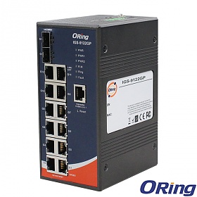 IGS-9122GP, Switch przemysłowy zarządzalny, DIN, 12x 10/1000 RJ-45 + 2x100/1000 SFP z DDM, O/Open-Ring <30ms