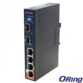 IGPS-1042GPA, Switch przemysłowy niezarządzalny, DIN, 4x 10/1000 RJ-45 PoE + 2x 1000 SFP, obudowa slim