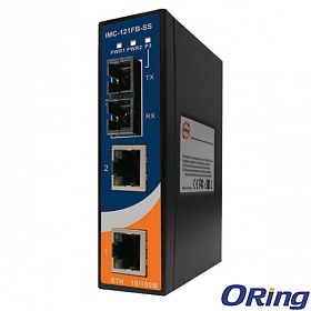 IMC-121FB-SS-SC, Media konwerter przemysłowy, DIN, 2x 10/100TX (RJ-45) + 1x 100FX (SM SC) 