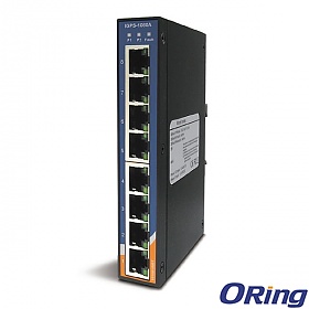 IGPS-1080A, Switch przemysłowy niezarządzalny, DIN, 8x 10/1000 RJ-45 PoE, obudowa slim 