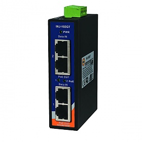 INJ-102GT, Injector przemysłowy PoE, DIN, 2x10/1000 RJ-45 PoE + 2x10/1000 RJ-45 
