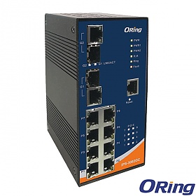 IPS-3082GC-AT, Switch przemysłowy zarządzalny, DIN, 8x 10/100 RJ-45 PoE+ + 2 sloty SFP z DDM / RJ-45, O/Open-Ring <10ms