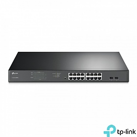 TP-Link TL-SL1218MP, Switch niezarządzalny, 16x 10/100 RJ-45, 2x 10/100/1G RJ-45, 2x SFP, PoE+