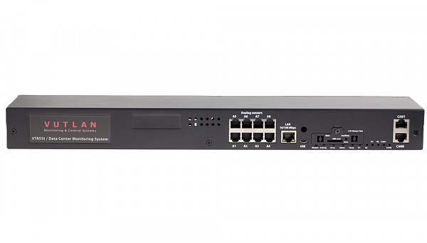 Vutlan VT855tt, Kontroler IP 19" 1U; redundantne zasilanie; 8x analog; 32x styki bezpotencjałowe; 2x CAN