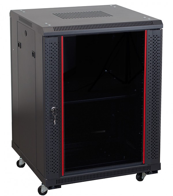 Szafa rack 15U, 19", 600mm gł., drzwi szklane, czarna