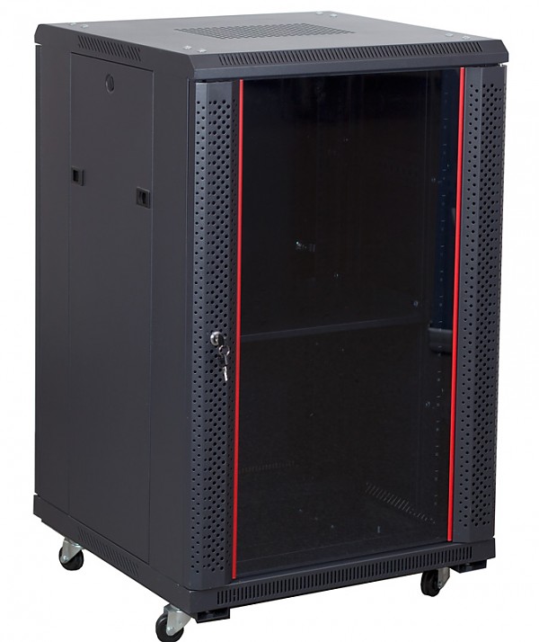 Szafa rack 18U, 19", 600mm gł., drzwi szklane, czarna