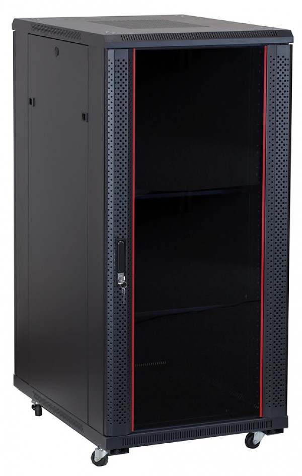 Szafa rack 25U, 19", 800mm gł., drzwi szklane, czarna
