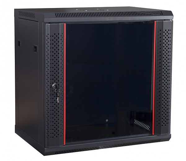 Szafa rack 12U, wisząca, 19", 440mm gł., drzwi szklane, czarna