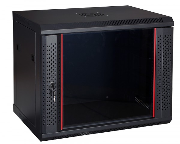 Szafa rack 9U, wisząca, 19", 440mm gł., drzwi szklane, czarna