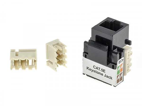 Gniazdo keystone, 8p8c (RJ-45), nieekranowane, kat. 5e, IDC zaciskane z góry, czarne