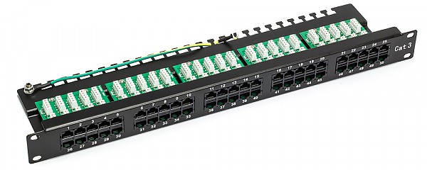 Patch panel telefoniczny, 50 portw UTP kat3, 1U 19", zcza typu Krone 8p4c