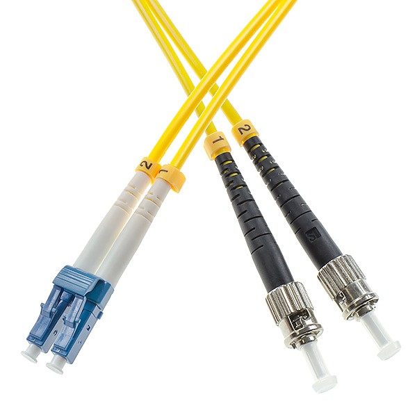 Patchcord światłowodowy jednomodowy LC/UPC-ST/UPC, 9/125, dupleks, włókno G652D,  długość 15m