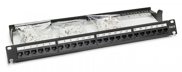 Patch panel, patchpanel, 24 porty, UTP, kat 6, 1U, beznarzdziowy, uchwyty na kabel