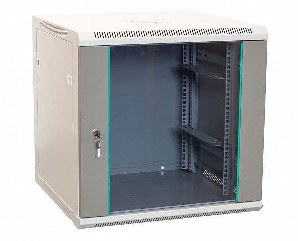 Szafa rack 19", wiszca, 12U, 590x600x600mm, drzwi szklane