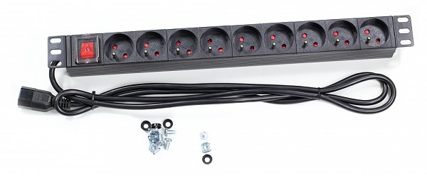 Listwa zasilająca 19", 9 gniazd, z wyłącznikiem, wtyk C14, 1,8m 