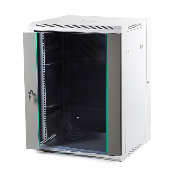 Szafa rack 15U, 19", wisząca, 540mm gł., drzwi szklane, dwusekcyjna