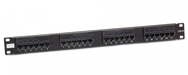 Patch panel, patchpanel, 24 porty UTP kat5e, 1U 19", złącza IDC 110