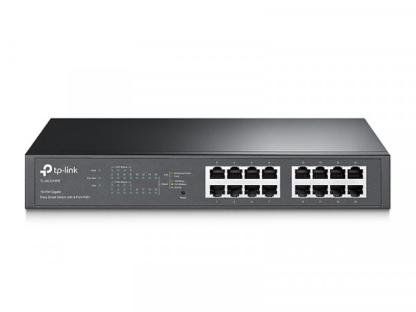 Switch inteligentny, 16x 10/100/1000 RJ-45, PoE+, 11,6" z uchwytami na 19" (TP-Link TL-SG1016PE) 